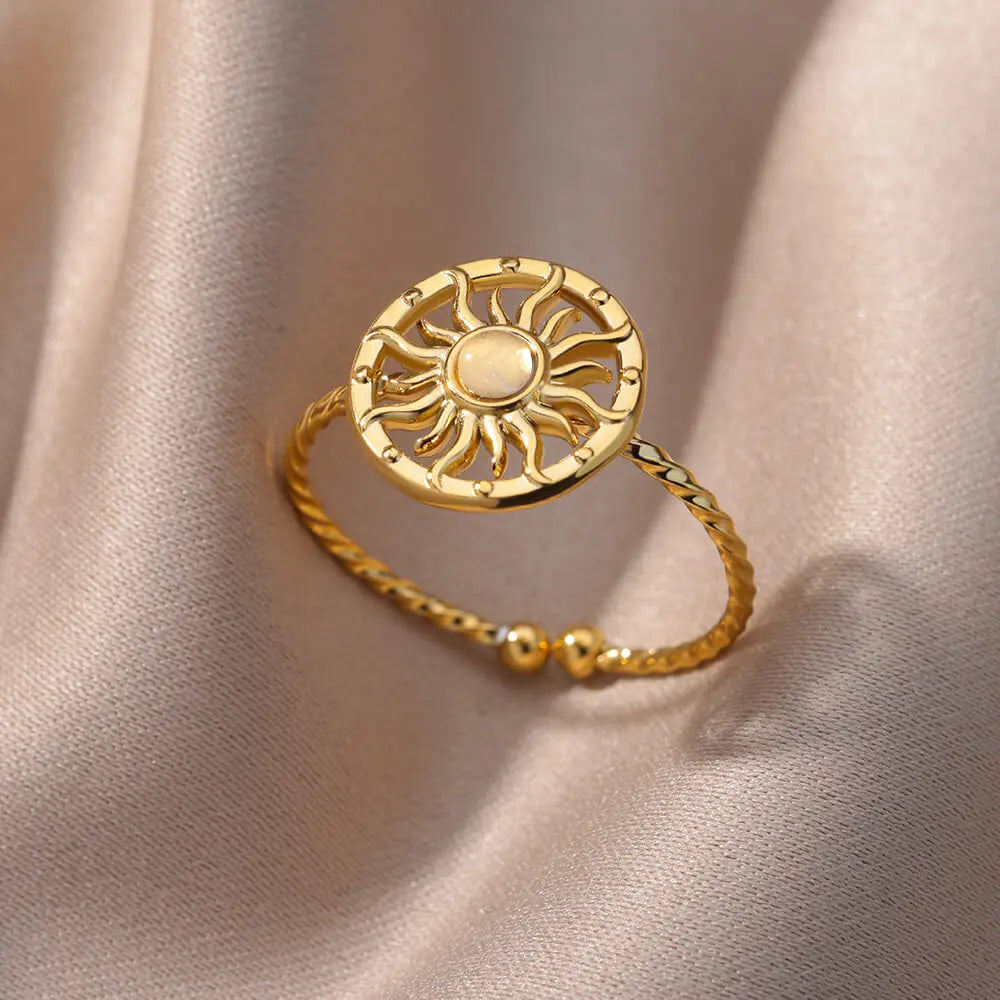 Gold Color Stainless Steel Shell Rings For Women Vintage Oval Blue Stone Adjustable Ring Fashion Party Jewelry Anniversary Gift-Dollar Bargains Online Shopping Australia