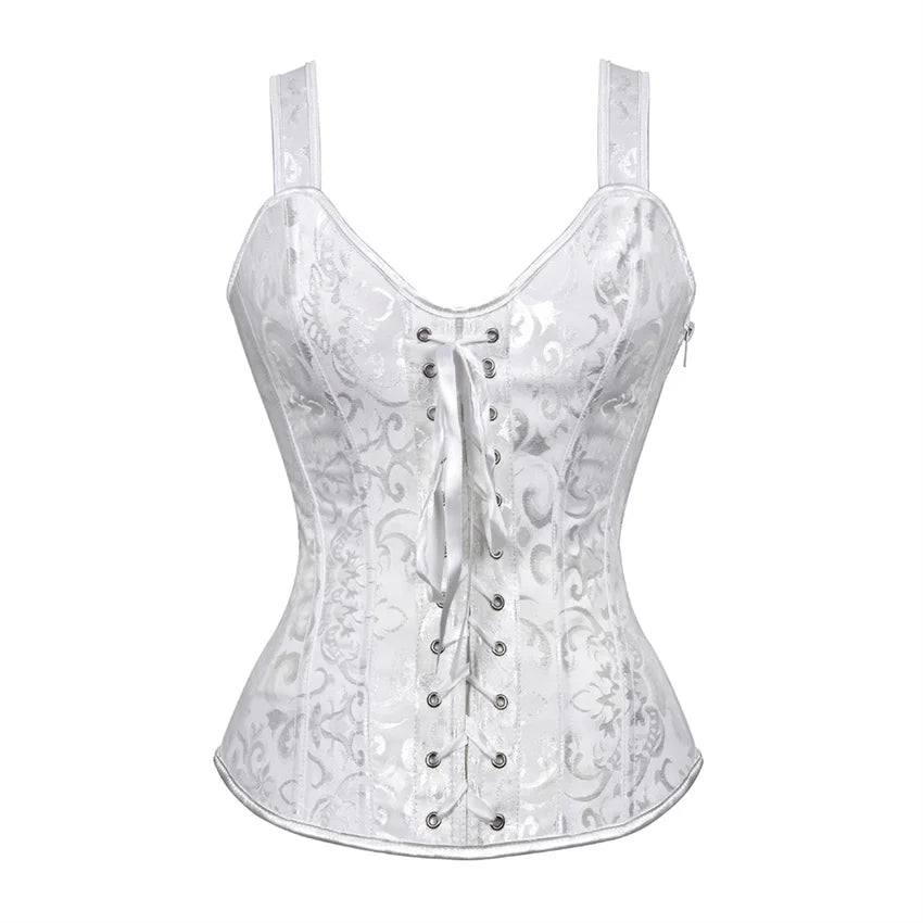 Corset with Straps for Women Black Overbust Corset Plus Size Jacquard Lace-Up Corset Zipper TOP Vintage Gothic Corset Bustier-Dollar Bargains Online Shopping Australia