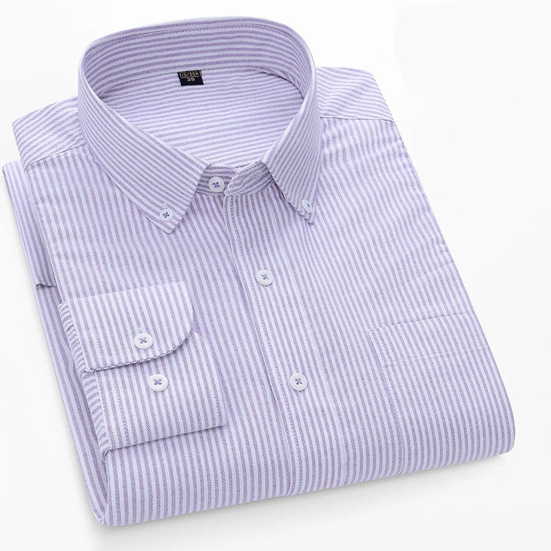 100% Pure Cotton Oxford Men's Plaid Shirt Long Sleeve Regular Fit Men Casual Soft Comfortable Oversized Shirts