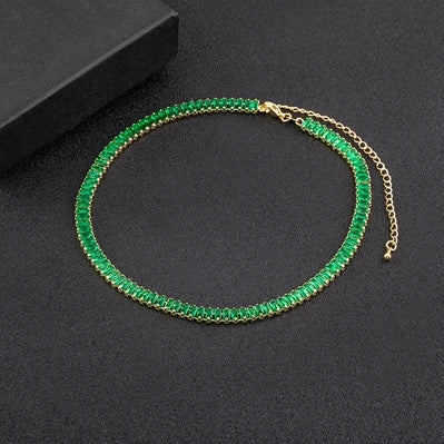 Classic Colorful Tennis Necklace Rectangular Full Zircon Neck Jewelry Adjustable Wedding Party Gift-Dollar Bargains Online Shopping Australia