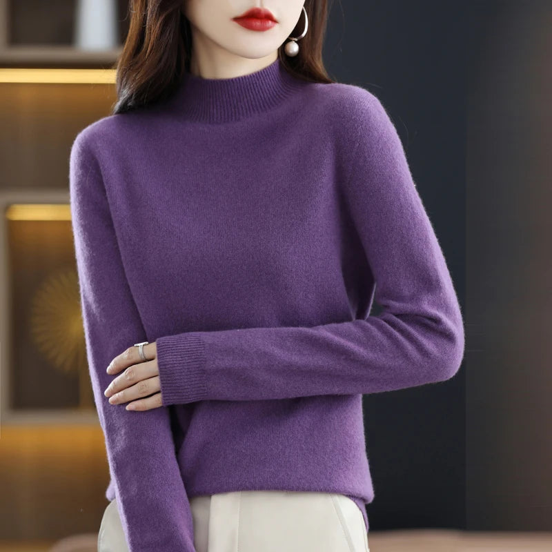 100% Pure Wool Half-neck Pullover Cashmere Sweater Women's Casual Knit Top-Dollar Bargains Online Shopping Australia