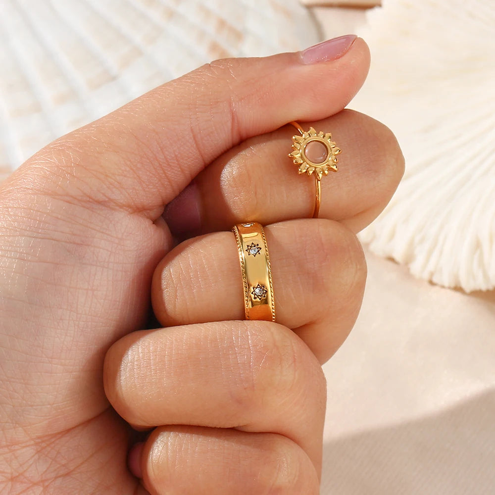 Steel Women 18K Gold Plated Waterproof Clear Crystal Zircon Star Gold Rings For Women-Dollar Bargains Online Shopping Australia