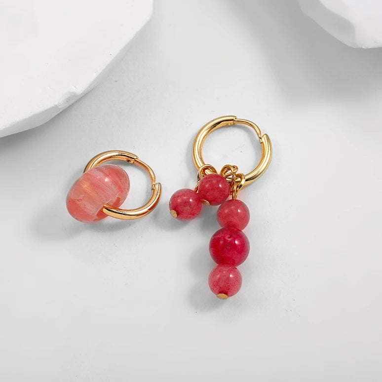 Bohemian Handmade Natural Stone Beads Hoop Earrings for Women Golden Color Stainless Steel Circle-Dollar Bargains Online Shopping Australia