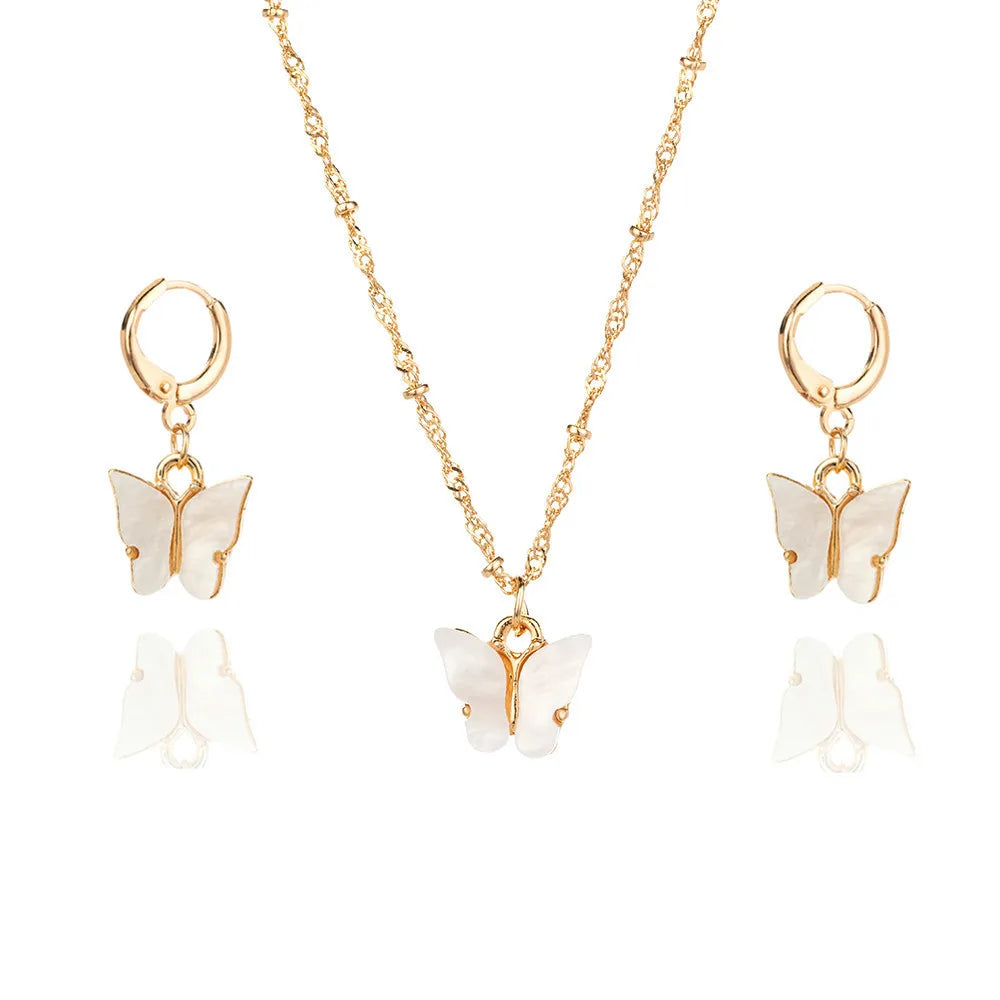 2 Piece Jewelry Explosive Acrylic Butterfly Necklace Earrings Set-Dollar Bargains Online Shopping Australia