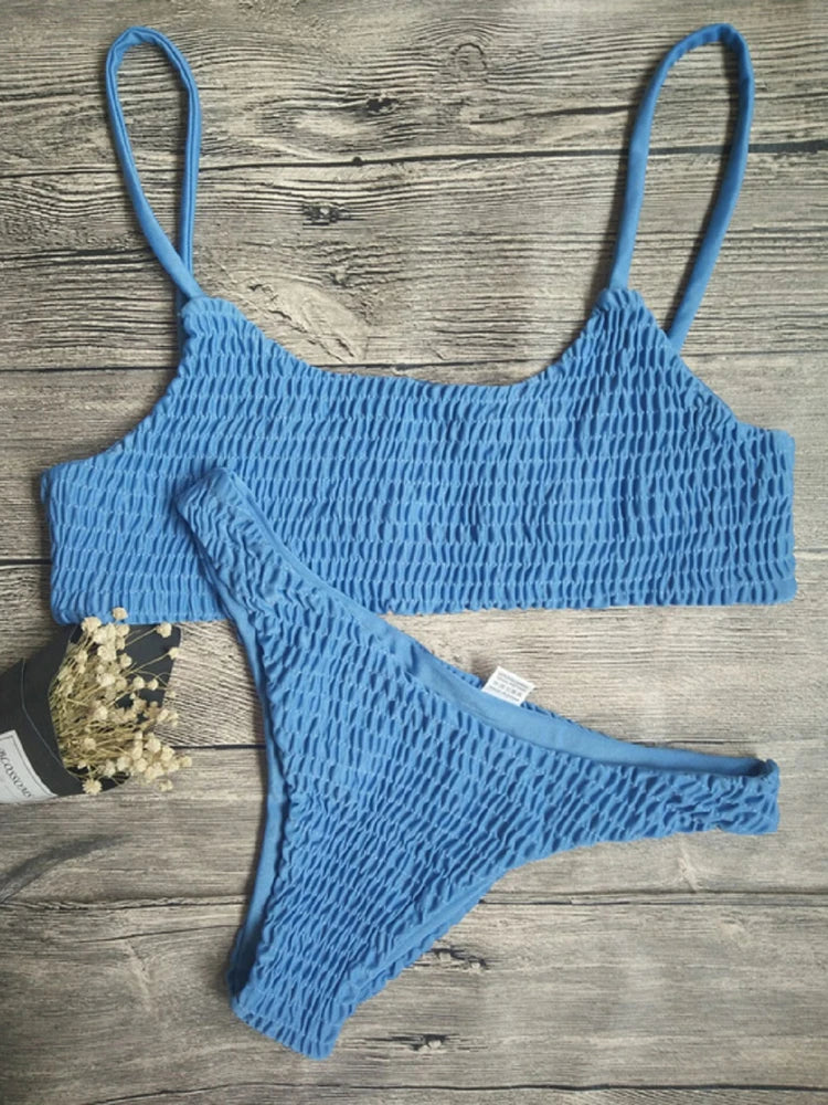Women Push-up Padded Bra Bikini Set Pleated Swimsuit Swimwear Swimming Beach Bathing Costume Bikini Set