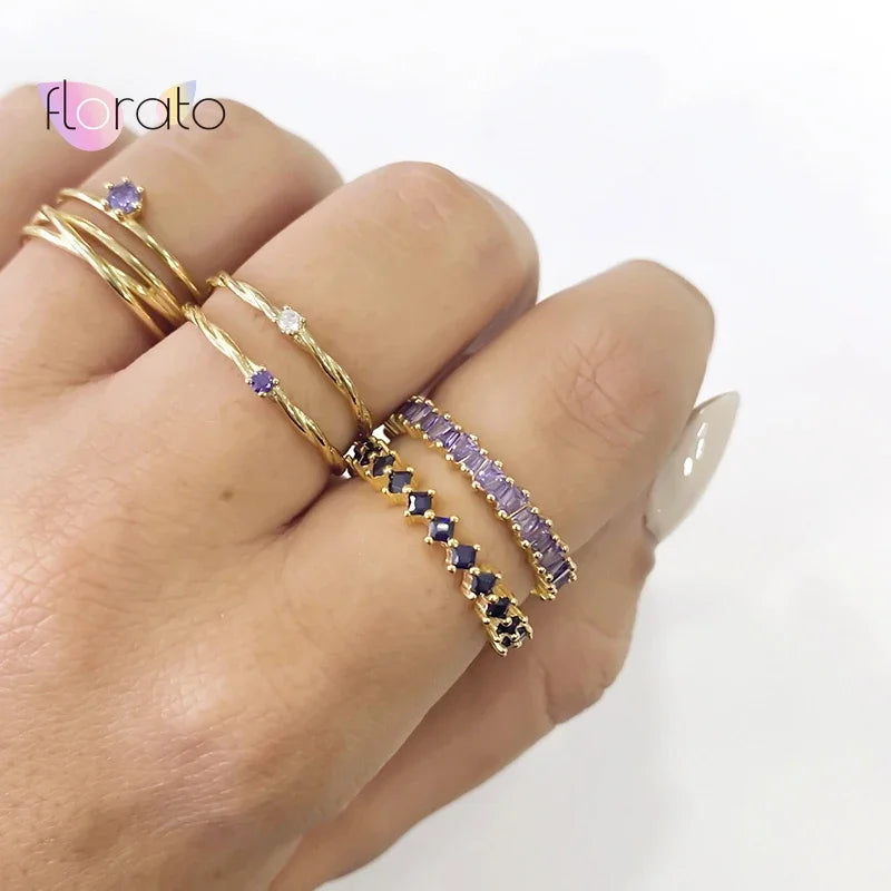 Gold Silver Multicolor Crystal Rings Turquoise Engagement Wedding Promise Ring Party Jewelry Gifts-Dollar Bargains Online Shopping Australia