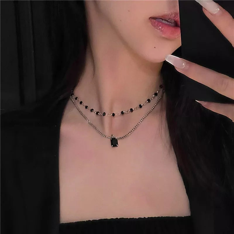 Women Choker Necklace Double Layer Beads Necklace Gift for Friend Silver Color Geometric Necklace Wholesale Collar Jewelry-Dollar Bargains Online Shopping Australia