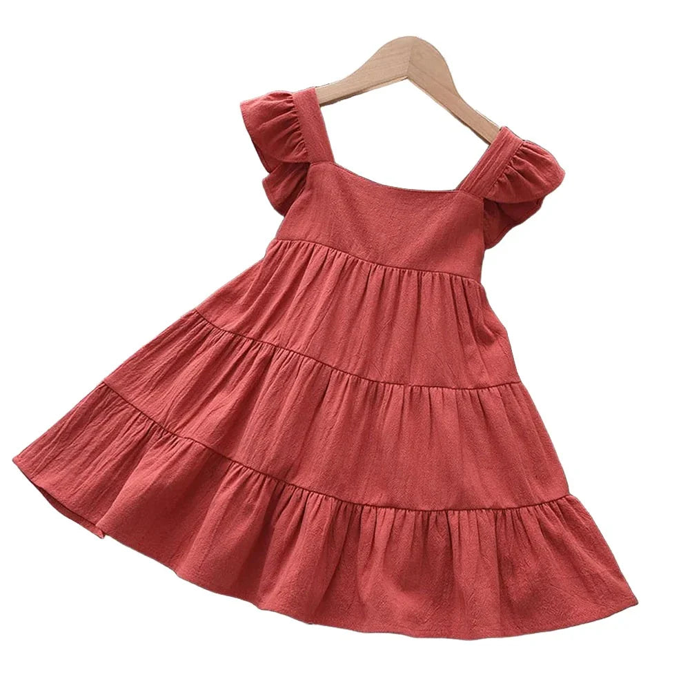 Casual Baby Kid Girl Infant Sleeveless Ruffles Princess Dress Cute Solid Color Korean Kids Clothes-Dollar Bargains Online Shopping Australia