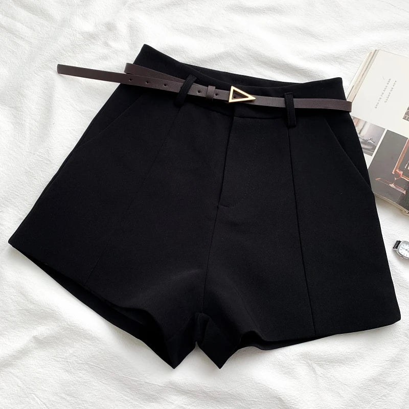 Women's Shorts A-line High Waist Short Chic Office Lady Shorts With Belted Vintage Female Trousers-Dollar Bargains Online Shopping Australia