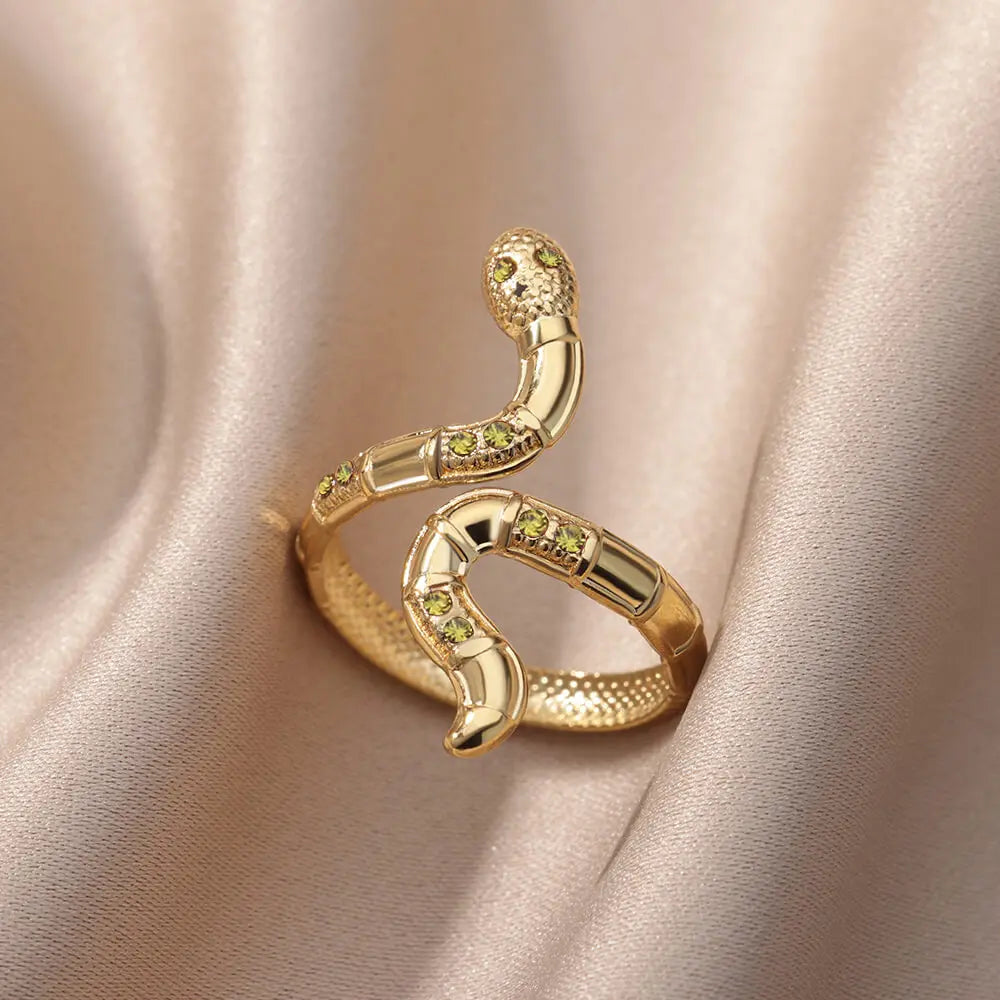 Stainless Steel Snake Rings For Women Men Gold Color Open Adjustable Zircon Ring Vintage Gothic Aesthetic Jewelry-Dollar Bargains Online Shopping Australia