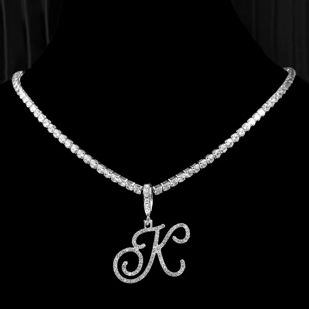 Cursive Letters Cubic Zirconia Chain Name Necklace Hip Hop Jewelry Gold Silver Color CZ-Dollar Bargains Online Shopping Australia