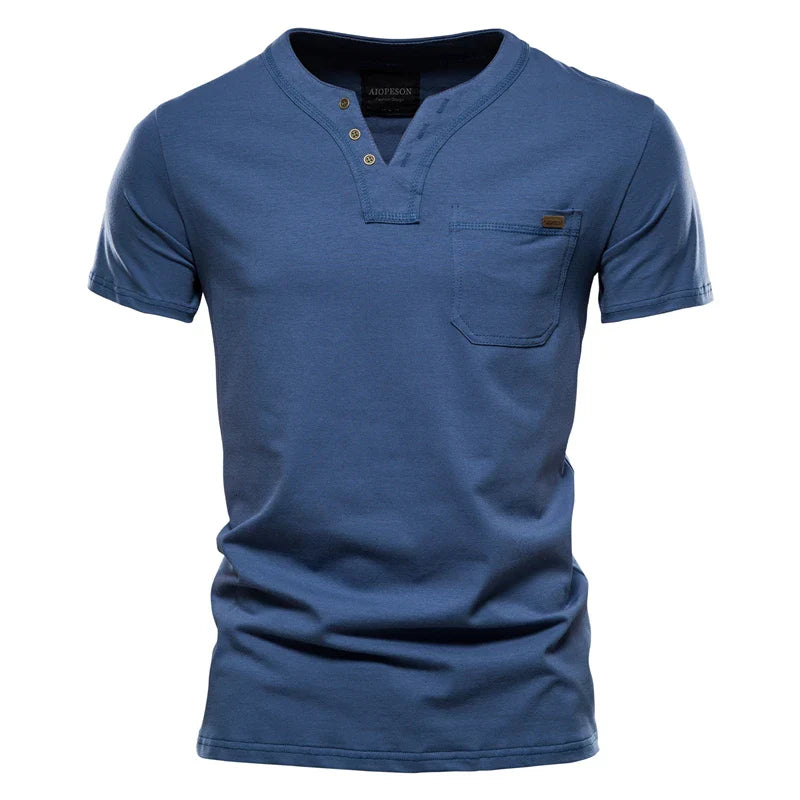 Summer Cotton T Shirt Men Solid Color Design V-neck T-shirt Casual Classic Men's Clothing Tops Tee Shirt Men