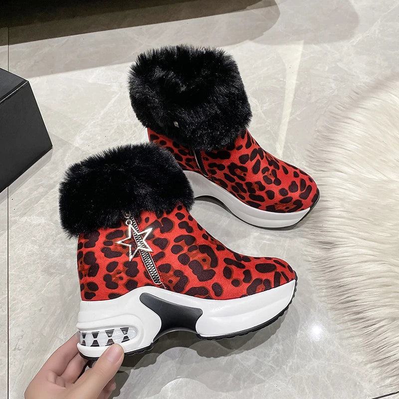 Platform Wedge Snow Boots for Women Shoe Plush Side Zipper Internal Increasing Modern Short Boot-Dollar Bargains Online Shopping Australia