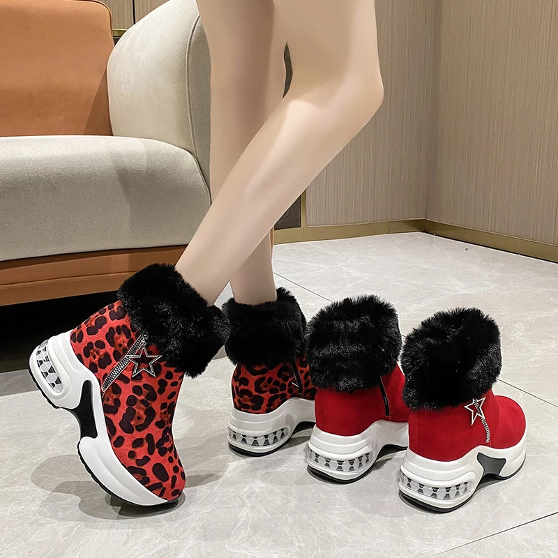 Platform Wedge Snow Boots for Women Shoe Plush Side Zipper Internal Increasing Modern Short Boot-Dollar Bargains Online Shopping Australia