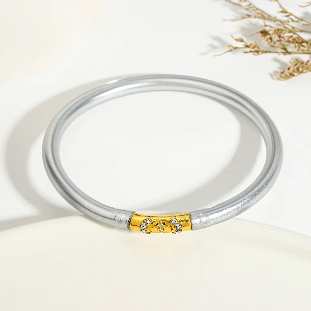 Inlaid Rhinestone Metal Buckle Silicone Bracelet for Women Buddhist Rush Temple Glitter Filled Jelly Lightweight Bangles-Dollar Bargains Online Shopping Australia