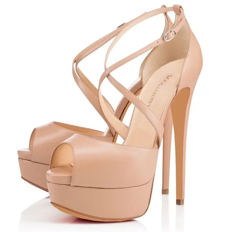 Women Pumps Nightclub Sandal Ultra Fashion Sexy 14cm Super High Heels Leather Platform Ankle Strap Sandals Red Wedding Shoes-Dollar Bargains Online Shopping Australia