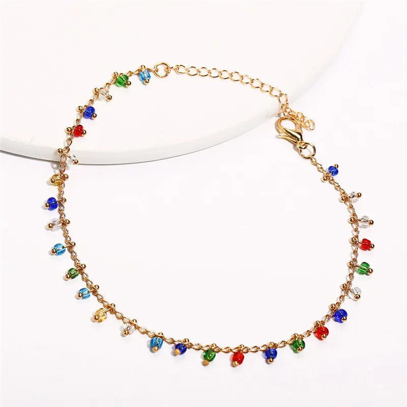 Fashion Colorful Crystal Beads Anklets for Women Boho Gold Color Chain Ankle Bracelet Leg Bracelet Ocean Beach Foot Jewelry-Dollar Bargains Online Shopping Australia