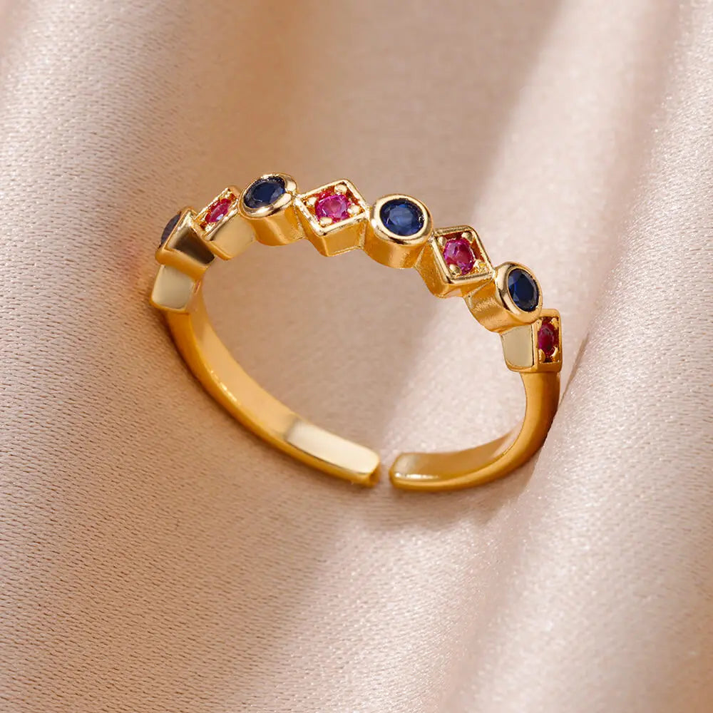 Colorful Zircon Rings For Women Gold Color Stainless Steel Fashion Cubic Zirconia Ring Wedding Jewelry Gift-Dollar Bargains Online Shopping Australia