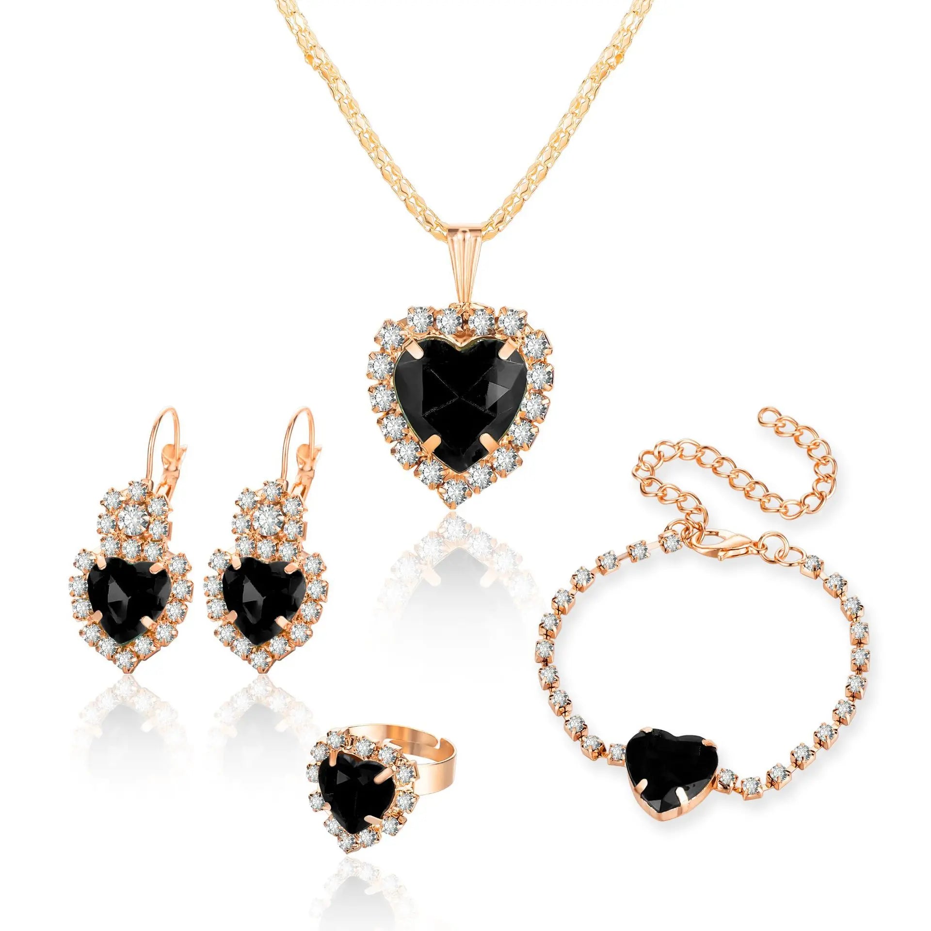Crystal Ring Necklace Earrings Set Wedding Jewelry Sets For Brides Pendant Earrings For Girls Women African Jewelry Sets-Dollar Bargains Online Shopping Australia