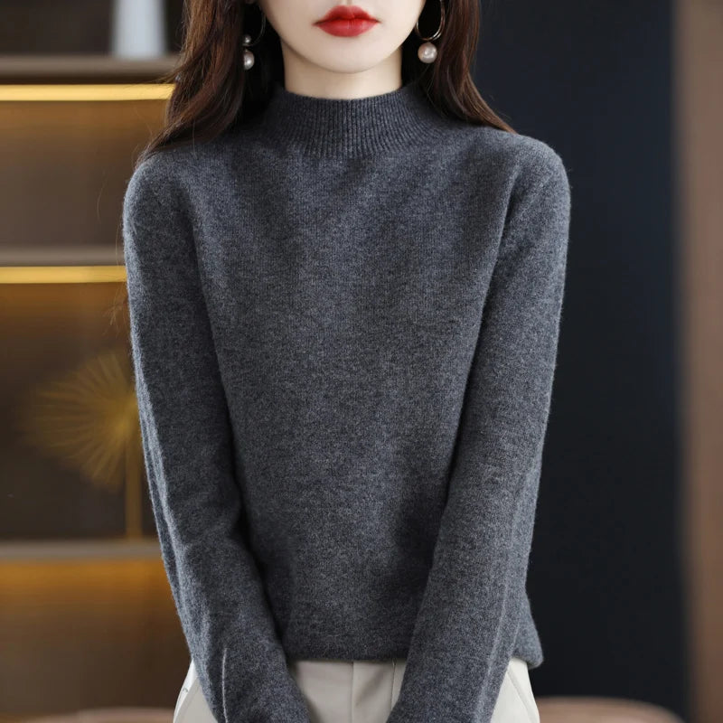 100% Pure Wool Half-neck Pullover Cashmere Sweater Women's Casual Knit Top-Dollar Bargains Online Shopping Australia