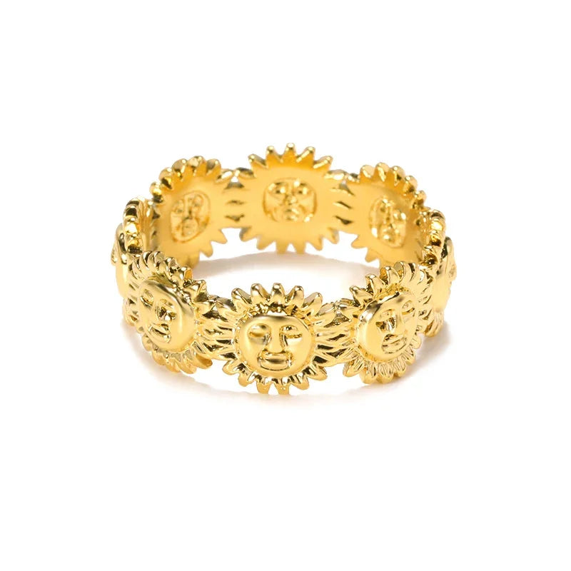 Stainless Steel Green Natural Stone Rings For Women Vintage Trend Punk Jewelry 18K Gold Color Opening Ring Christmas Gift New-Dollar Bargains Online Shopping Australia