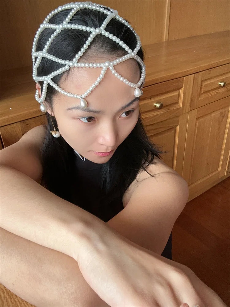 fashion chic women white handmade pearl weave hat-Dollar Bargains Online Shopping Australia