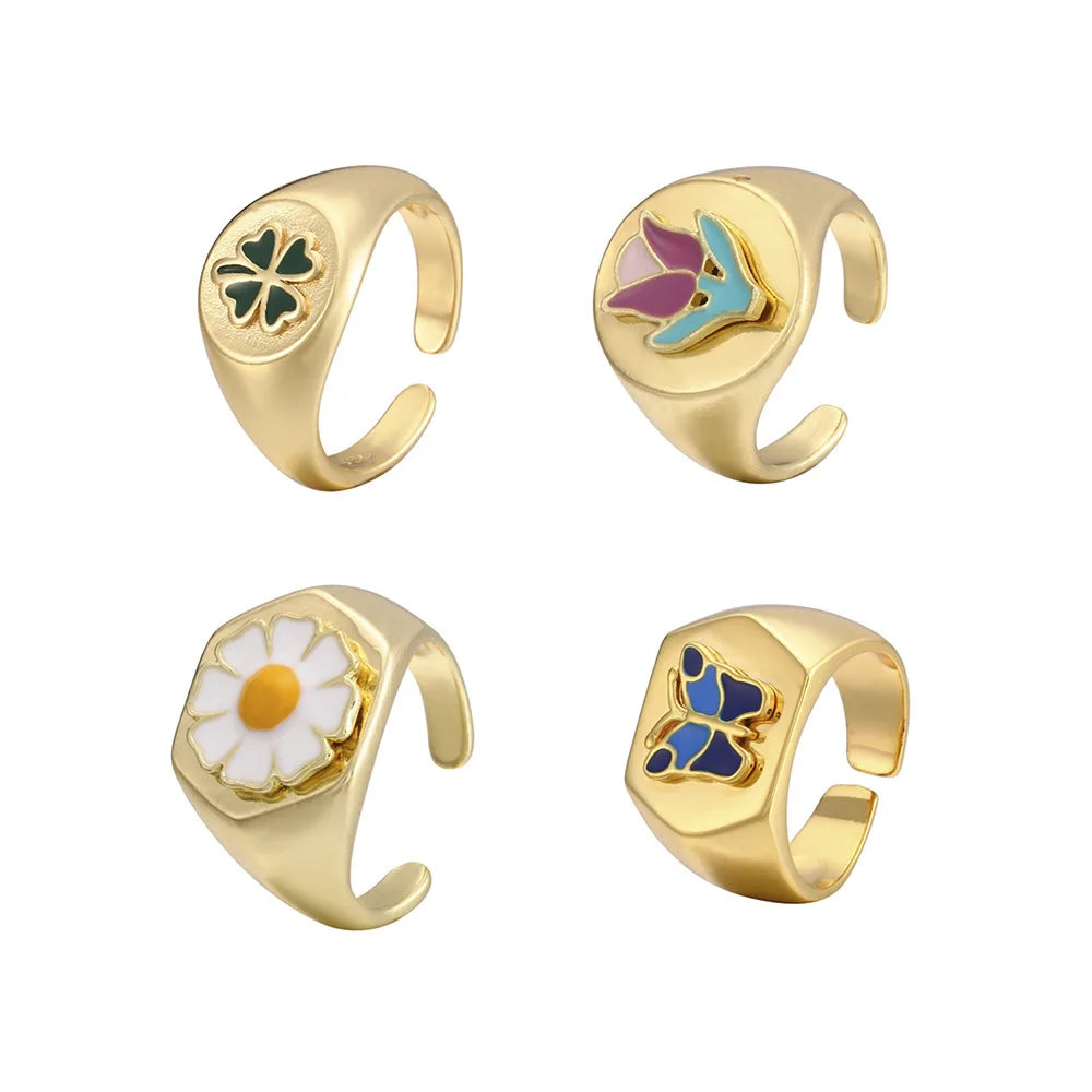 Drip Oil Love Set Ring For Women Simple Light Luxury Ladies Smiley Butterfly Jewelry Birthday Party Gifts-Dollar Bargains Online Shopping Australia