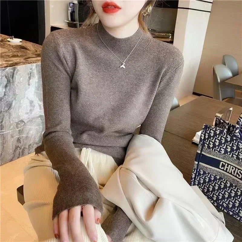 Solid Color Turtleneck Women Autumn Winter Knitted Sweaters Basic Primer Pullovers Korean Sweater Slim-fit Pullover-Dollar Bargains Online Shopping Australia