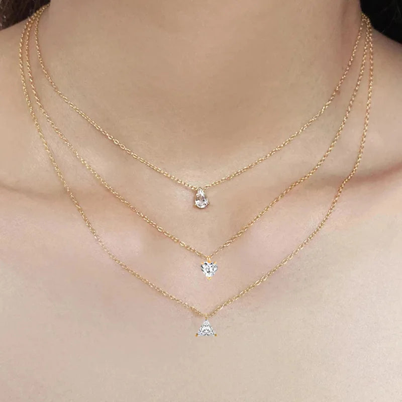 Waterdrop Crystal Pendant Necklace for Women Gold Color Geometric CZ Choker Chain on Neck-Dollar Bargains Online Shopping Australia