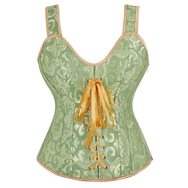 Corset with Straps for Women Black Overbust Corset Plus Size Jacquard Lace-Up Corset Zipper TOP Vintage Gothic Corset Bustier-Dollar Bargains Online Shopping Australia