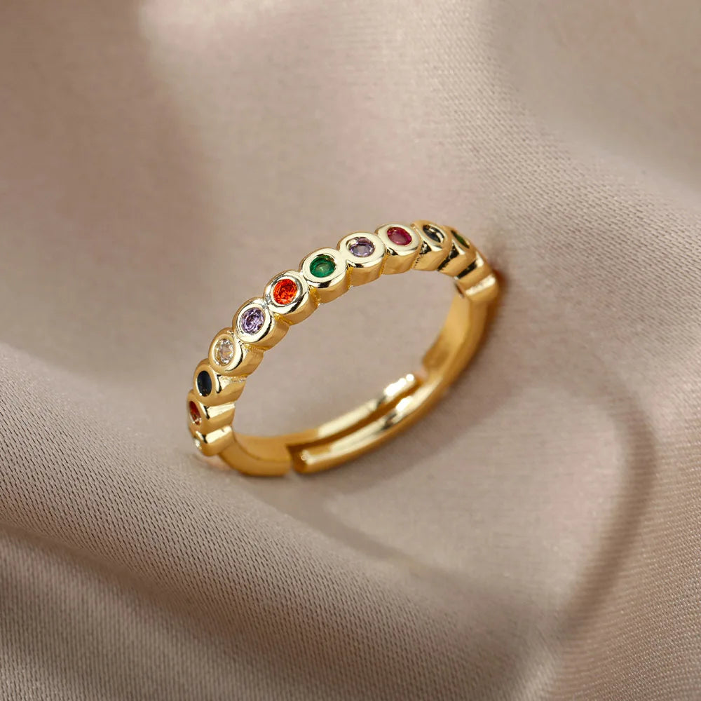 Colorful Zircon Rings For Women Gold Color Stainless Steel Fashion Cubic Zirconia Ring Wedding Jewelry Gift-Dollar Bargains Online Shopping Australia