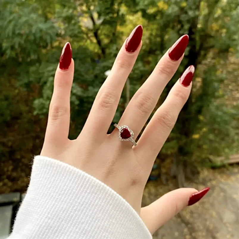Wedding Rings Women Silver Color Engagement Ring Red Heart Cubic Zirconia Elegant Luxury Bijoux-Dollar Bargains Online Shopping Australia