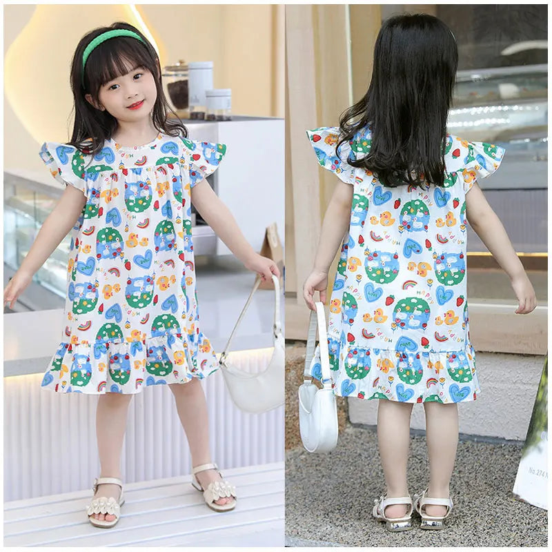 Children's kids Clothes Girls Party Princess Fashion Outfit Flower Pattern Beach Dresses