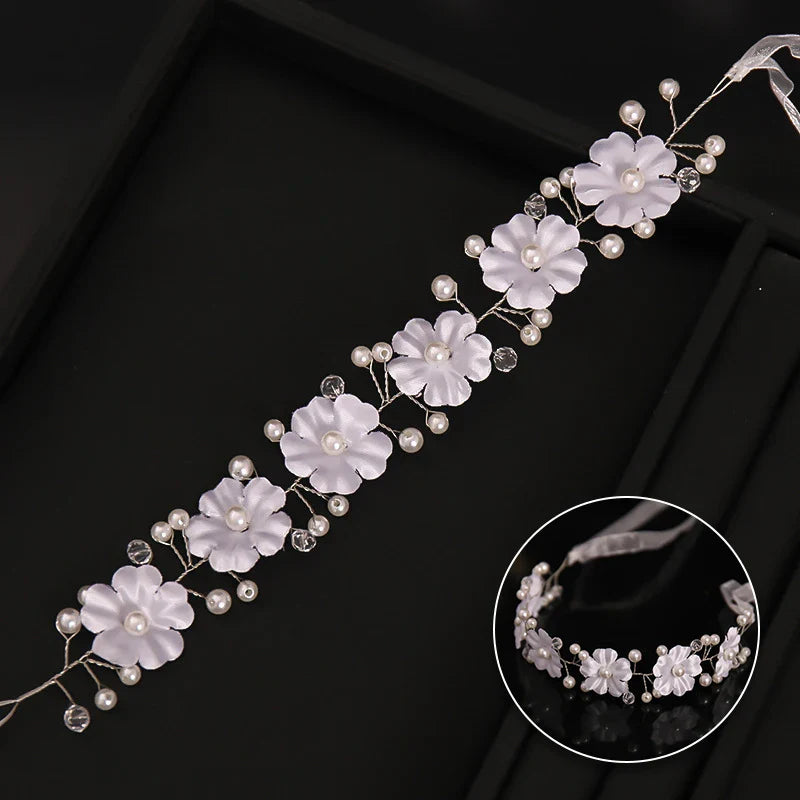 Pearl Flower Headband Fashion Crystal Hair Band for Women Girls Wedding Hair Accessories White Crowns Headwear