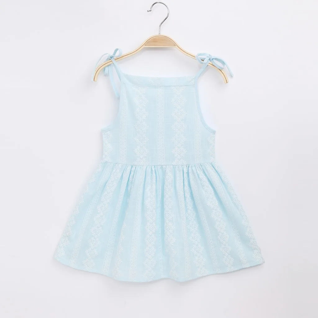 Girls Strappy Dress Kids Pink Sleeveless Printed Dress Baby Cotton And Linen Casual Princess Dress-Dollar Bargains Online Shopping Australia