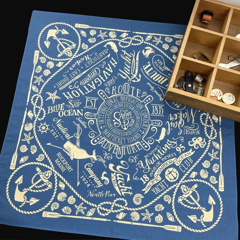 55CM Cotton Vintage Sailor Ocean Anchor Square Hip Hop Printed Bandana Men Women Outdoor Headbands Band Wrist Wraps Scarves-Dollar Bargains Online Shopping Australia