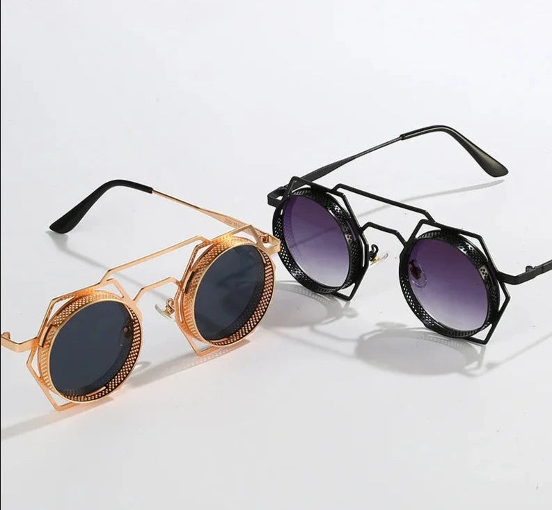 OEC CPO Steampunk Round Sunglasses Women Men 2023 Metal Mesh Personality Sun Glasses Female Eyewear Goggle UV400 Shades Oculos-Dollar Bargains Online Shopping Australia