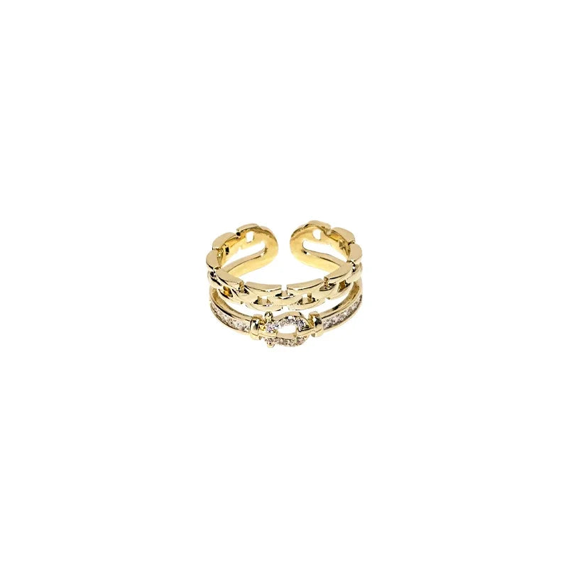 14K gold plated 2023 Korean new fashion jewelry double-layer zircon cross ring elegant women's opening daily work accessories-Dollar Bargains Online Shopping Australia