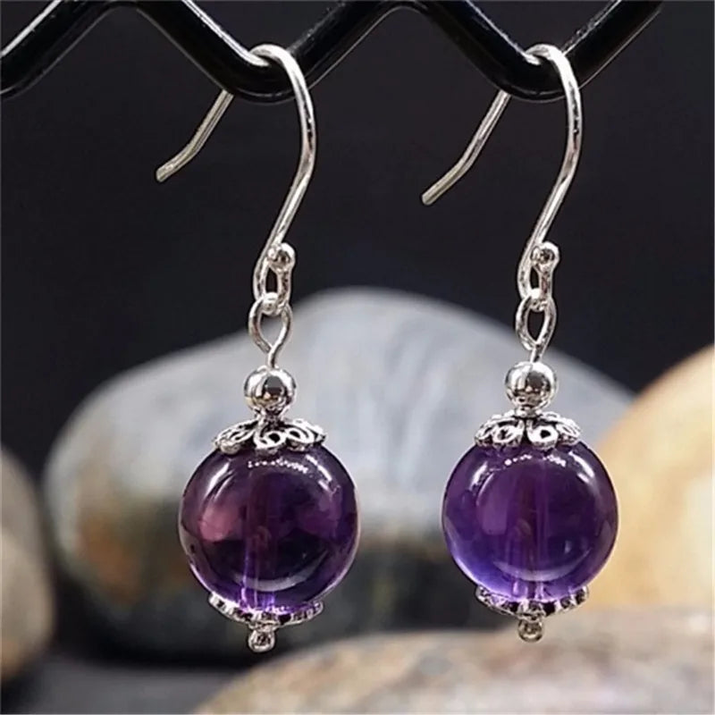 Natural Amethyst Earrings Necklace Set Purple Stone Jewelry Set for Women Vintage Wedding Party Jewelry Gift-Dollar Bargains Online Shopping Australia
