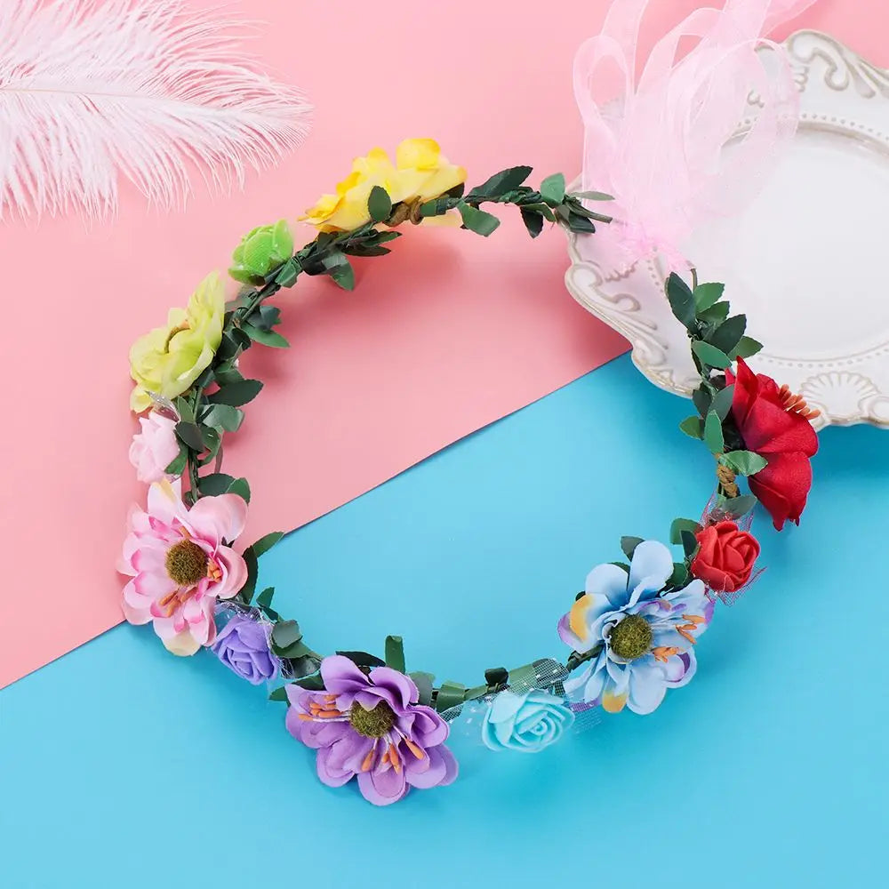 Pink Flowers Crown Festival Headpiece Women Hair Accessories Headdress Girl Baby Crown Floral Garland Wedding Floral Headwear-Dollar Bargains Online Shopping Australia