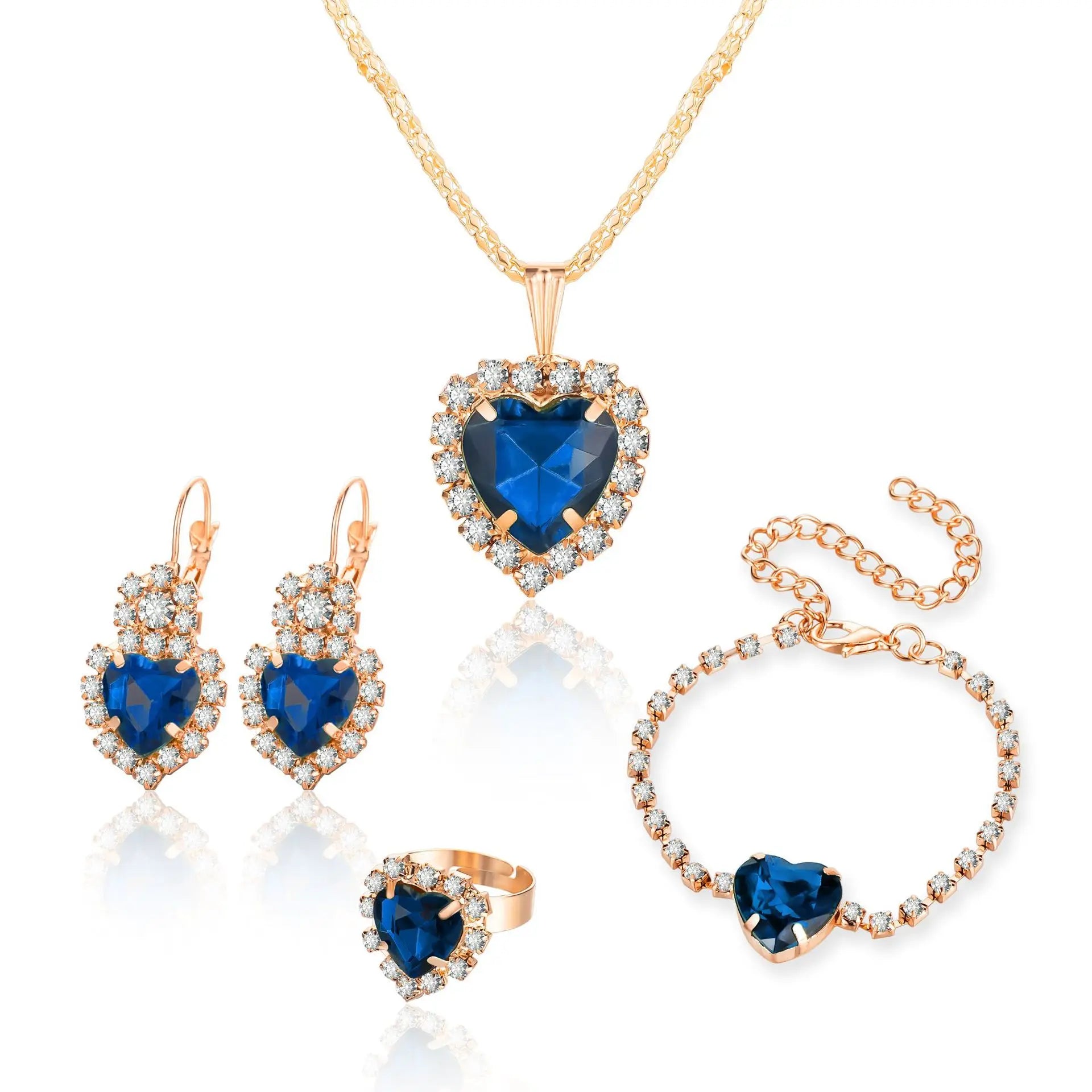 Crystal Ring Necklace Earrings Set Wedding Jewelry Sets For Brides Pendant Earrings For Girls Women African Jewelry Sets-Dollar Bargains Online Shopping Australia