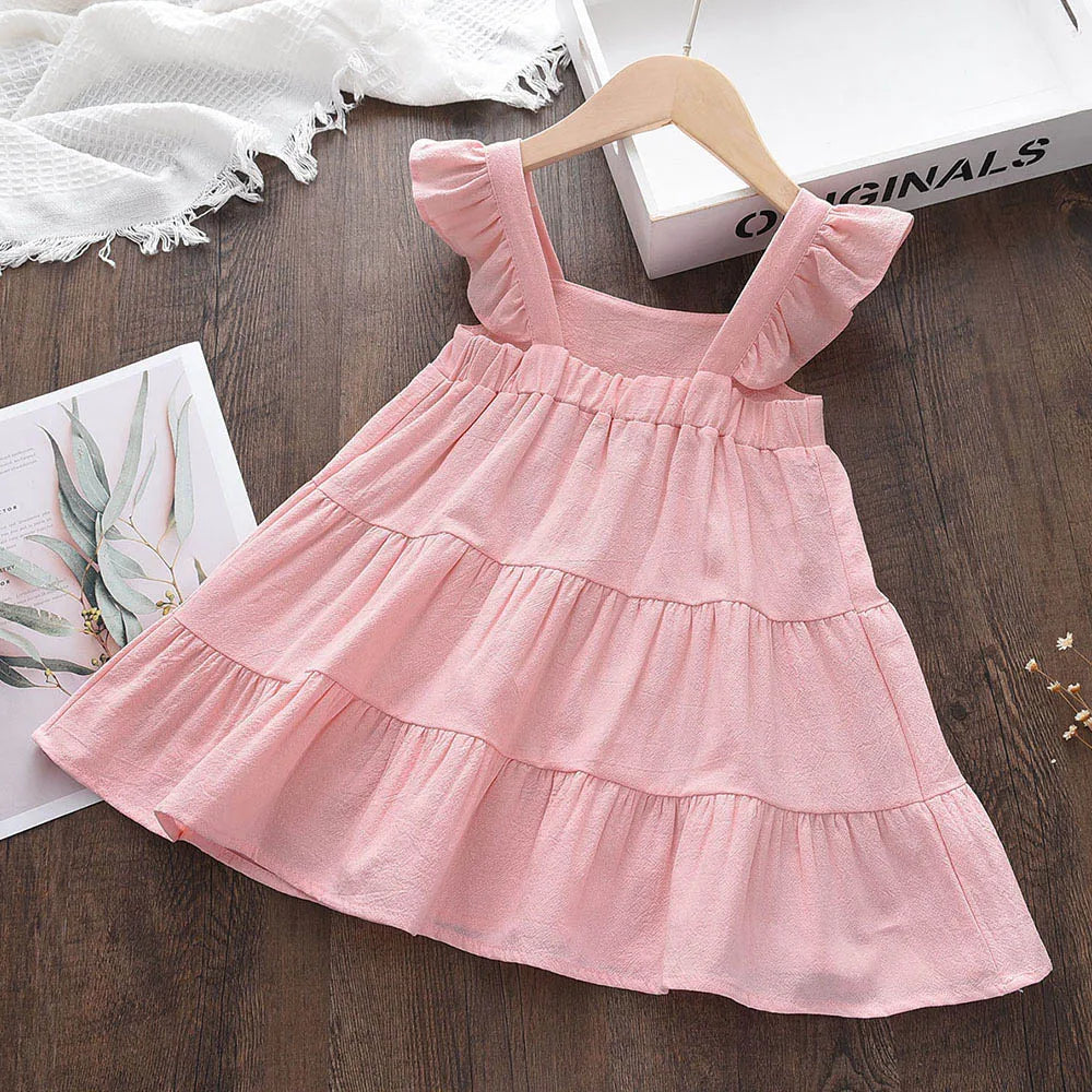 Casual Baby Kid Girl Infant Sleeveless Ruffles Princess Dress Cute Solid Color Korean Kids Clothes-Dollar Bargains Online Shopping Australia