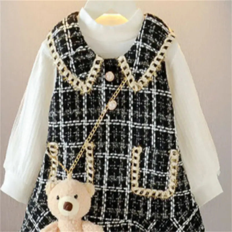 Baby Girls winter Princess Patchwork Dress Kids Bowtie Casual Outfits Baby Lovely Suits-Dollar Bargains Online Shopping Australia