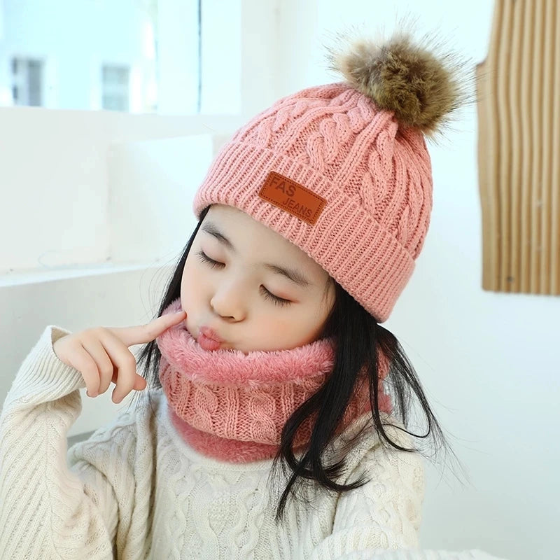 Children Winter Warm Suits Knitted Hat Scarf and Gloves Set For Girls Boy Pompoms Baby Beanies Cap Christmas Gifts For Kids 1-5y-Dollar Bargains Online Shopping Australia