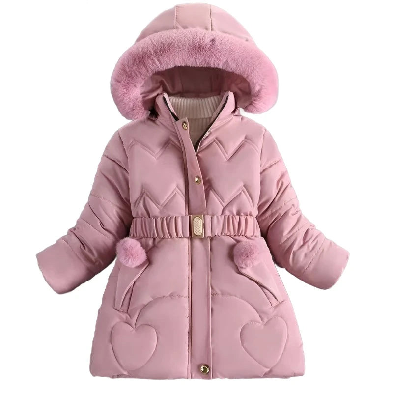 Girls Coat Keep Warm Thicken Kids Jacket Hooded Zipper Fur Collar Princess Outerwear Children's Clothing-Dollar Bargains Online Shopping Australia