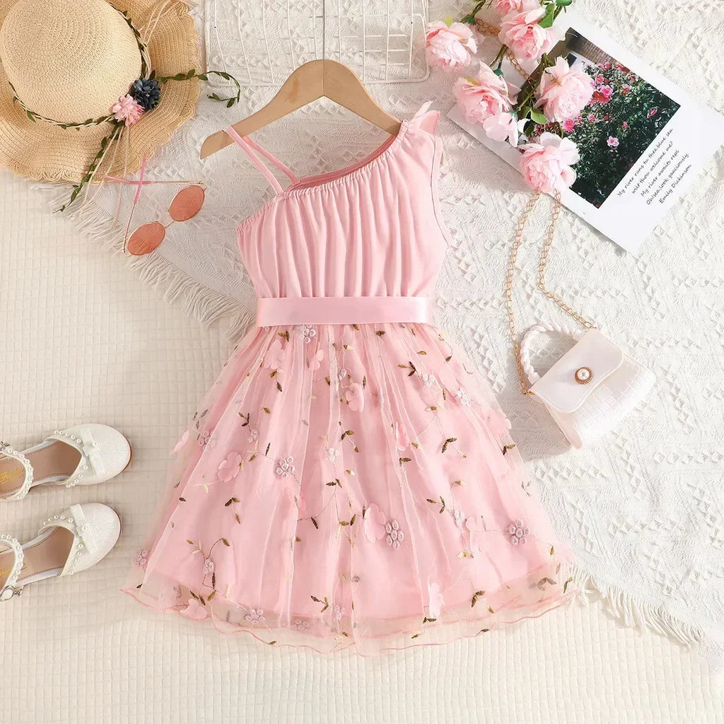 Dress Kids Birthday Ruffled Embroidered Sleeveless Floral Princess Dresses Baby Girl-Dollar Bargains Online Shopping Australia