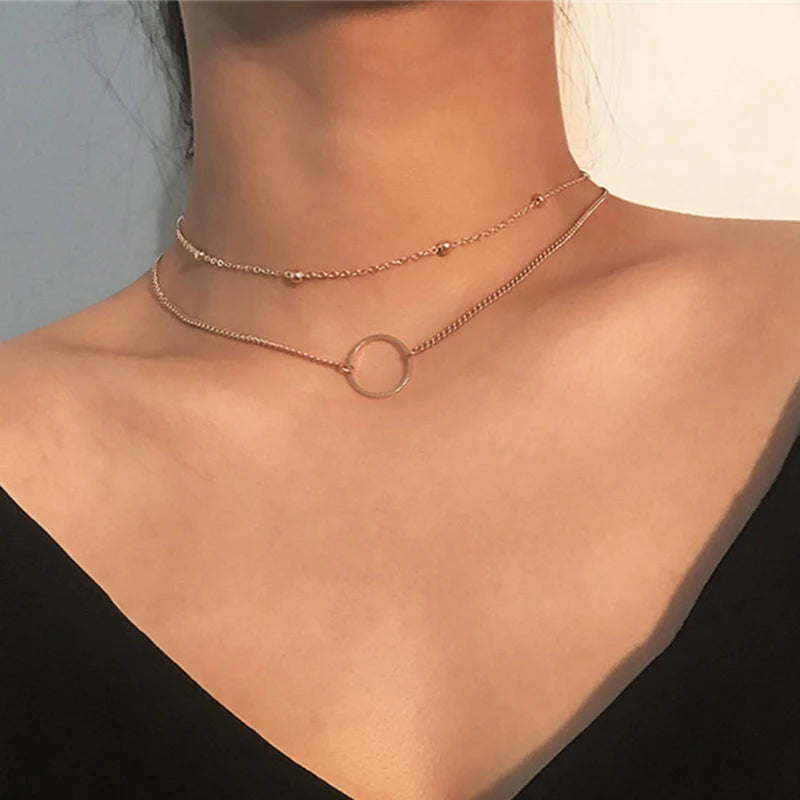 Vintage Double Round Charm Layered Necklace Women's Jewelry Layered Accessories for Girls Gifts Bohemian Fashion Pendant-Dollar Bargains Online Shopping Australia
