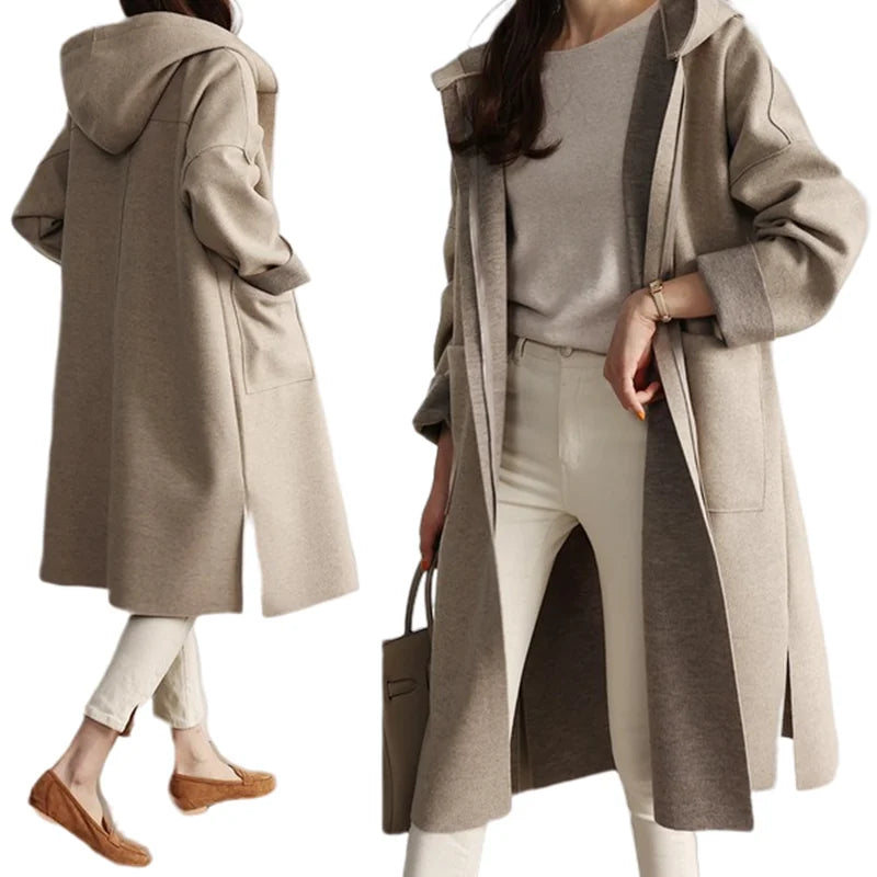 Plus-size Hooded Women's Windbreaker Casual Loose Turndown Collar Top Trenchcoat Laydies Woolen Overcoat For Spring Autumn S-3XL-Dollar Bargains Online Shopping Australia