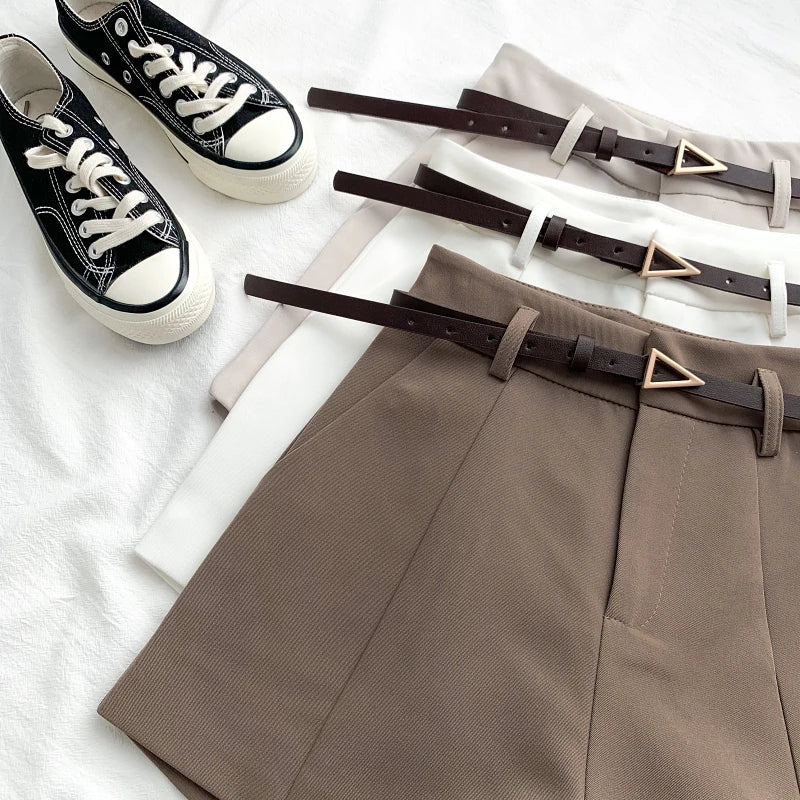 Women's Shorts A-line High Waist Short Chic Office Lady Shorts With Belted Vintage Female Trousers-Dollar Bargains Online Shopping Australia