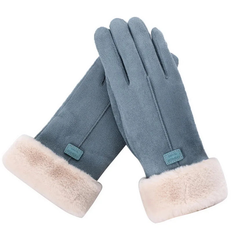 Cashmere Warm Suede Leather Cycling Mittens Double Thick Velvet Plush Wrist Women Touch Screen Driving Gloves-Dollar Bargains Online Shopping Australia